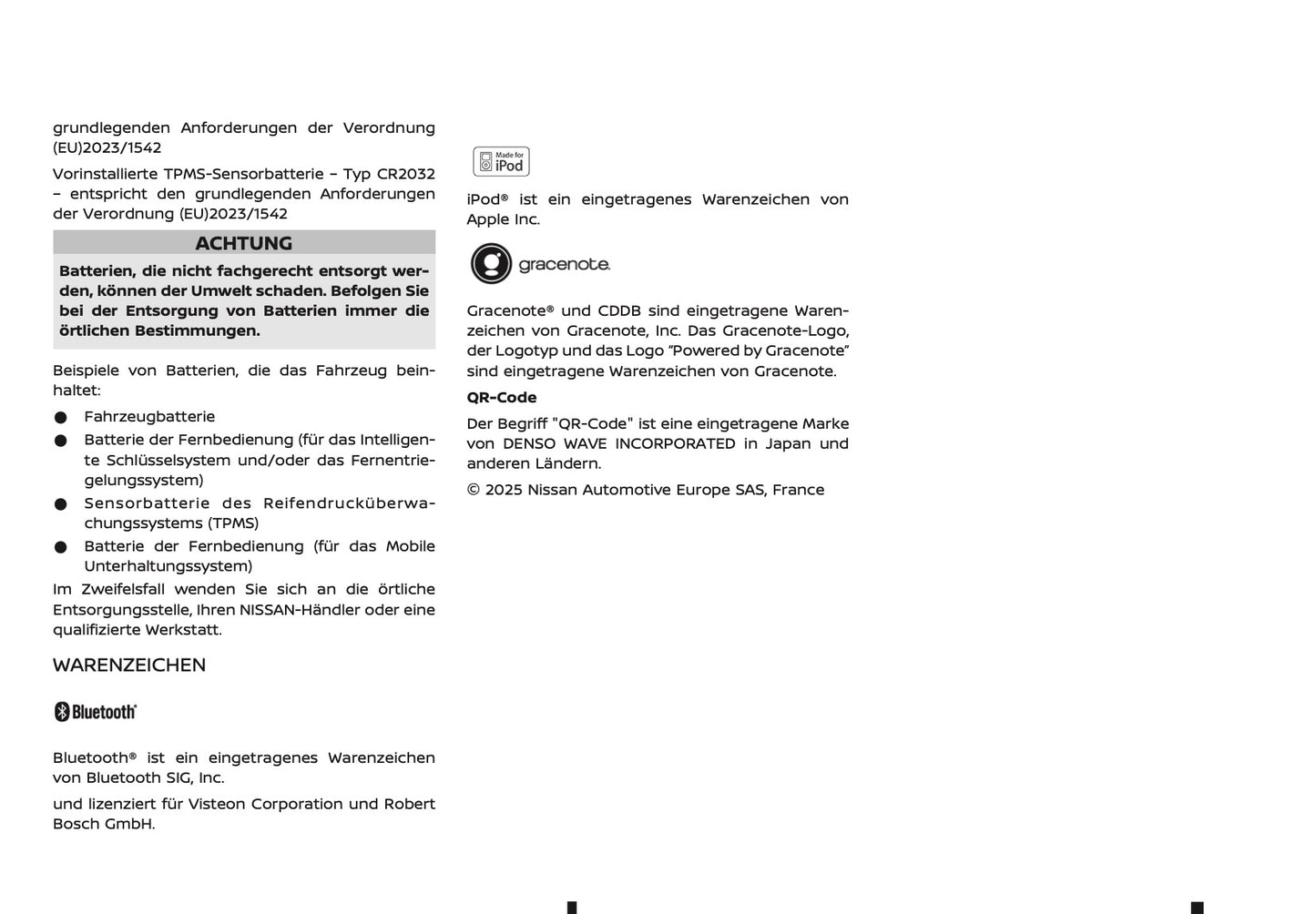 2025-2026 Nissan Qashqai e-Power Owner's Manual | German