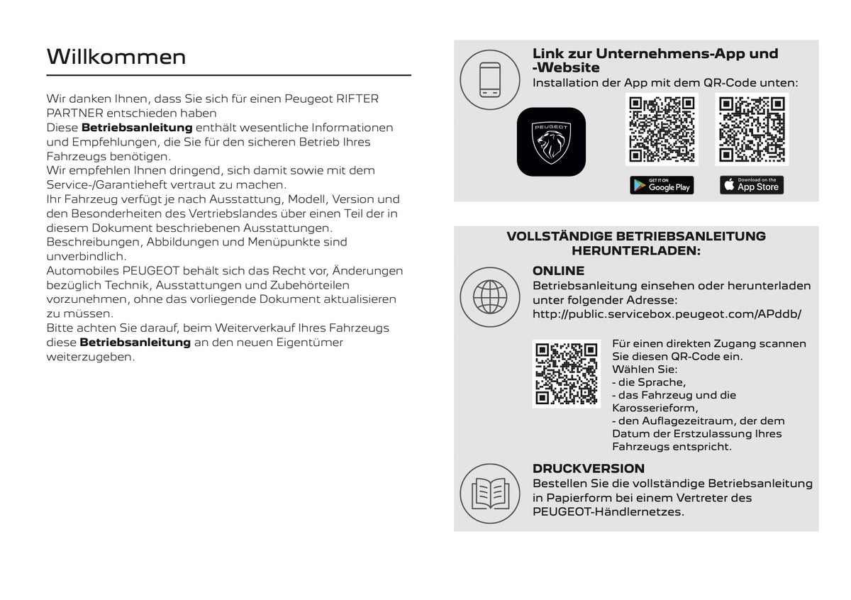 2026 Peugeot Rifter/Partner Owner's Manual | German
