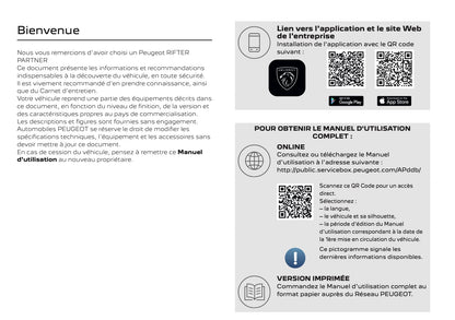 2025 Peugeot Rifter/Partner Manuel du propriétaire | Français