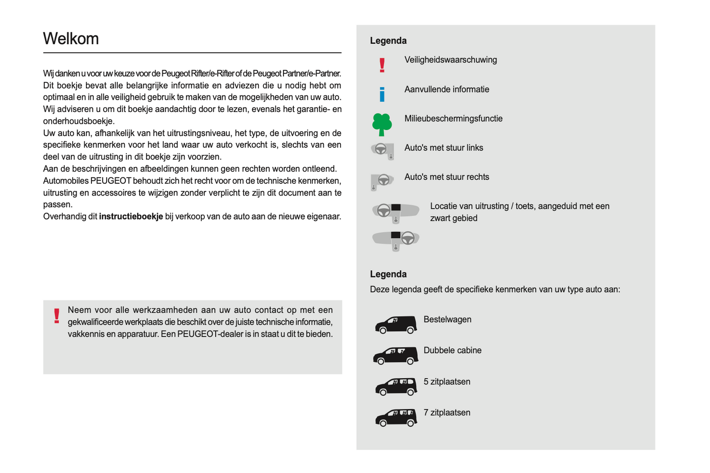 2024 Peugeot Rifter/e-Rifter/Partner/e-Partner Owner's Manual | Dutch