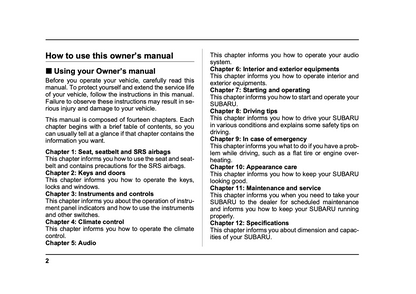 2005 Subaru Baja Owner's Manual | English