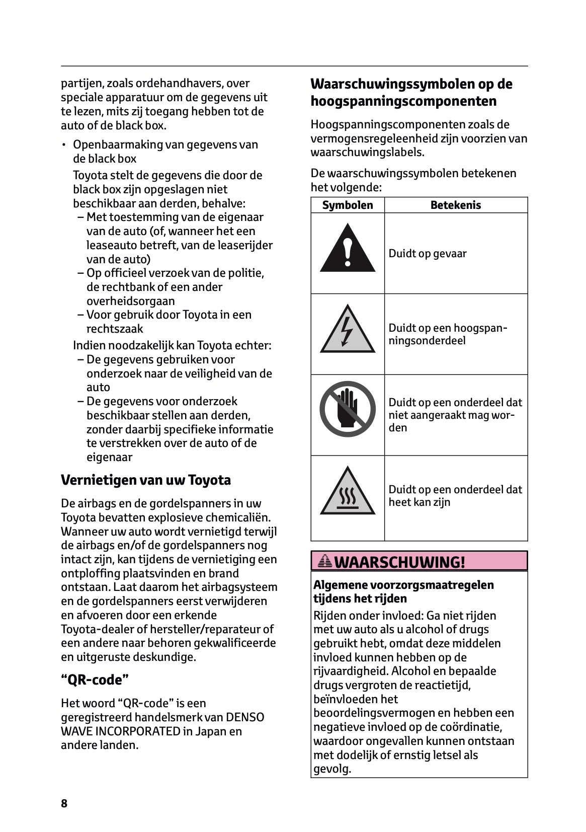 2025-2026 Toyota Camry Hybrid Owner's Manual | Dutch