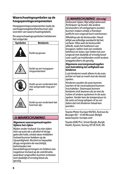 2025-2026 Toyota C-HR Plug-in-Hybrid Owner's Manual | Dutch
