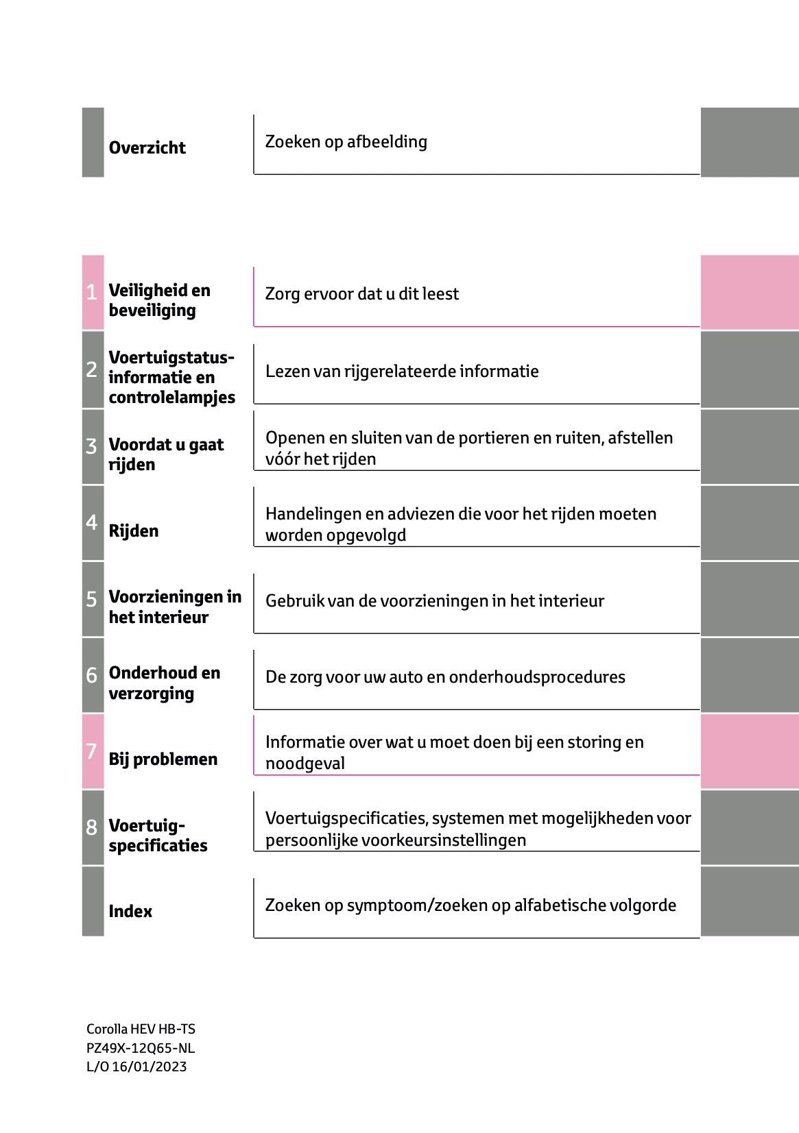2023 Toyota Corolla Hybrid Hatchback/Touring Sports Owner's Manual | Dutch