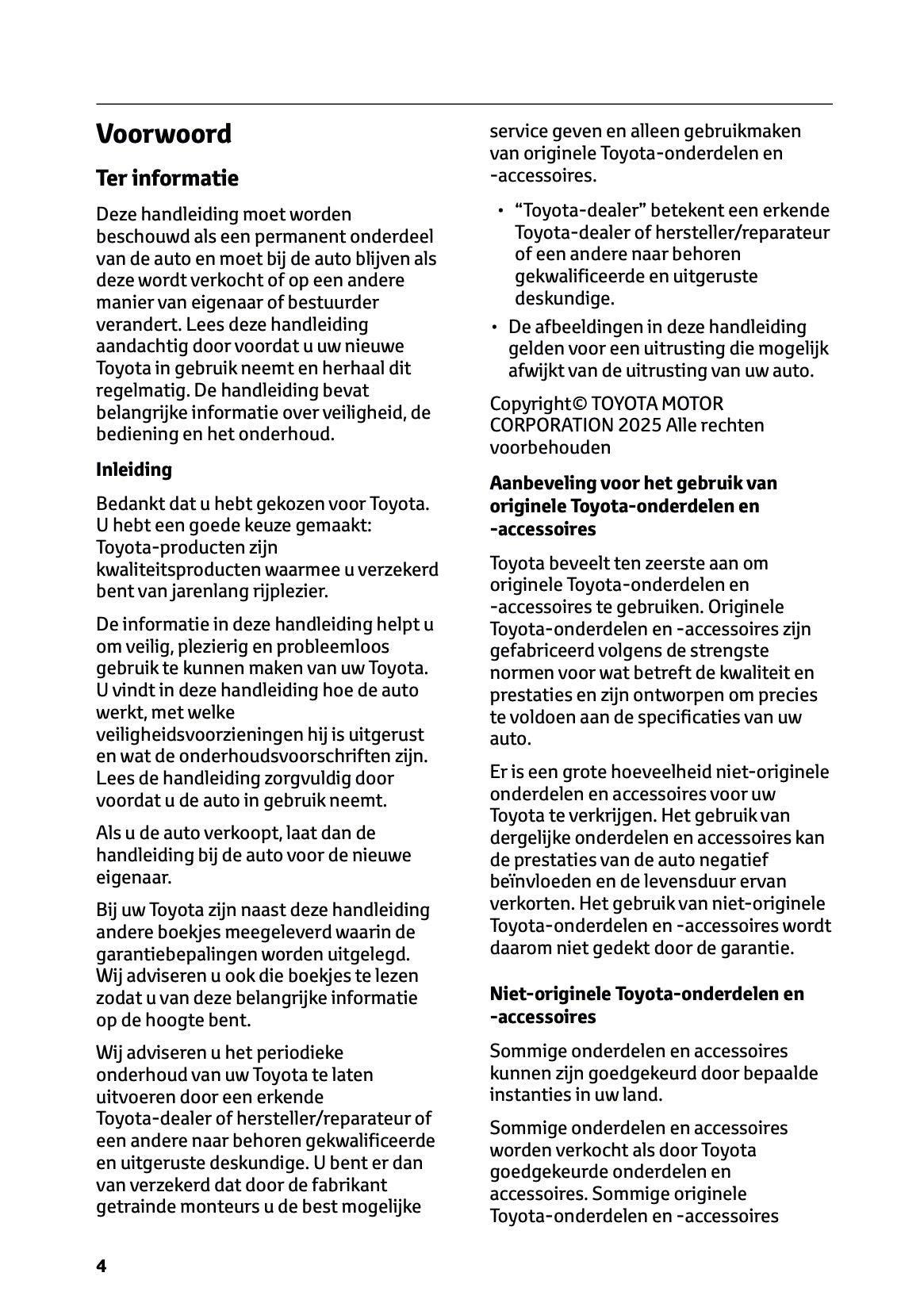 2025-2026 Toyota Urban Cruiser Owner's Manual | Dutch