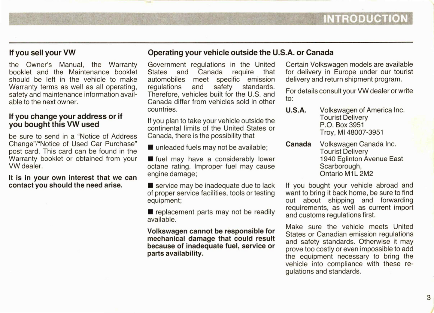 1988 Volkswagen Cabriolet Owner's Manual | English