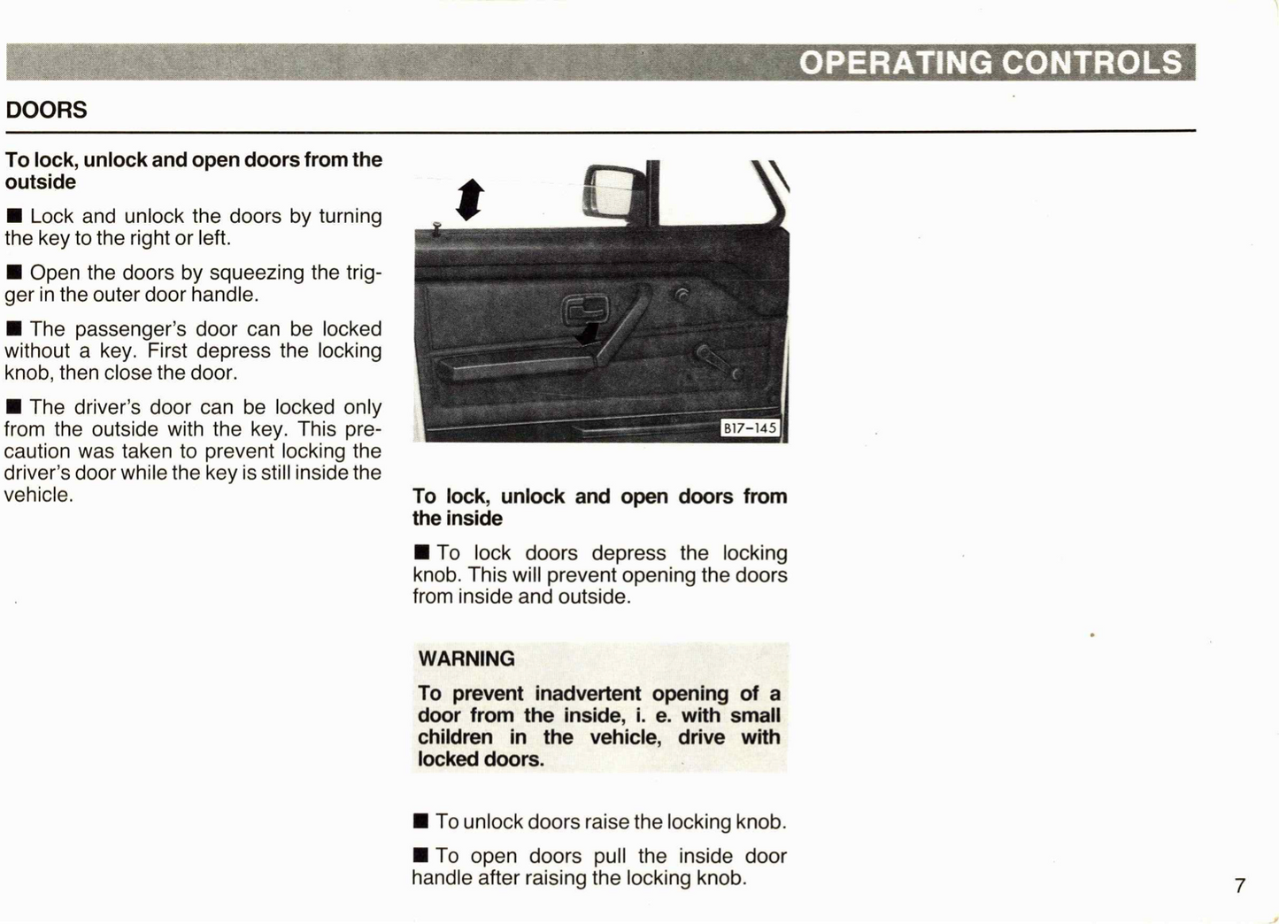 1988 Volkswagen Cabriolet Owner's Manual | English