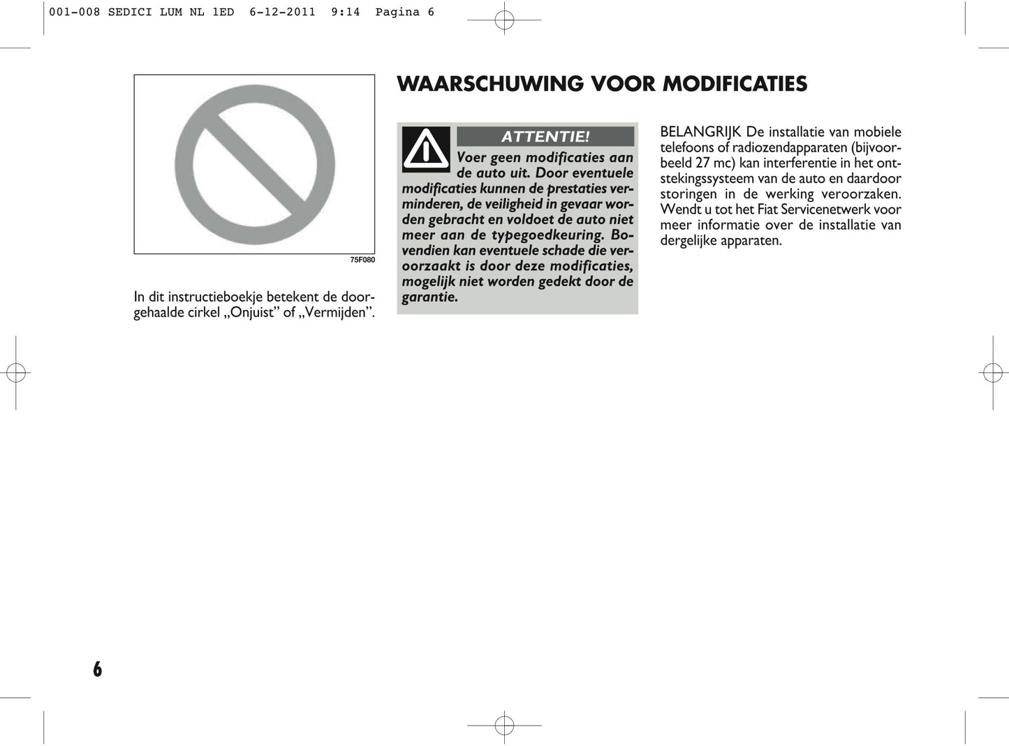 2013 Fiat Sedici Owner's Manual | Dutch