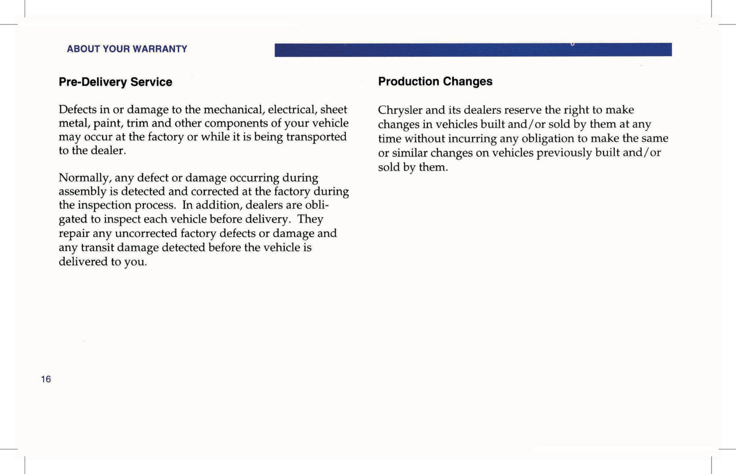 1996 Dodge Viper GTS Warranty & Maintenance Booklet | English