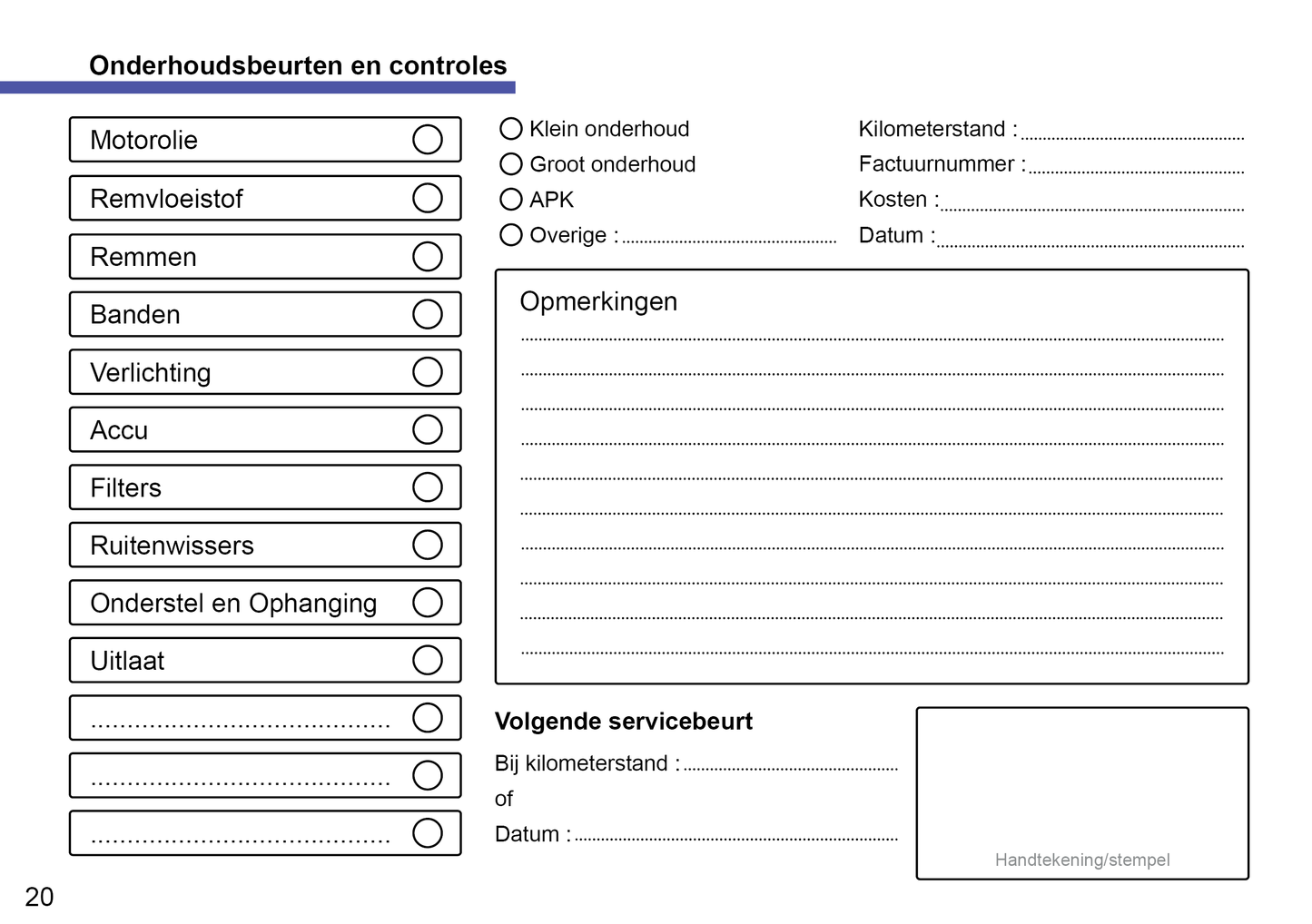 Onderhoudsboekje voor Opel