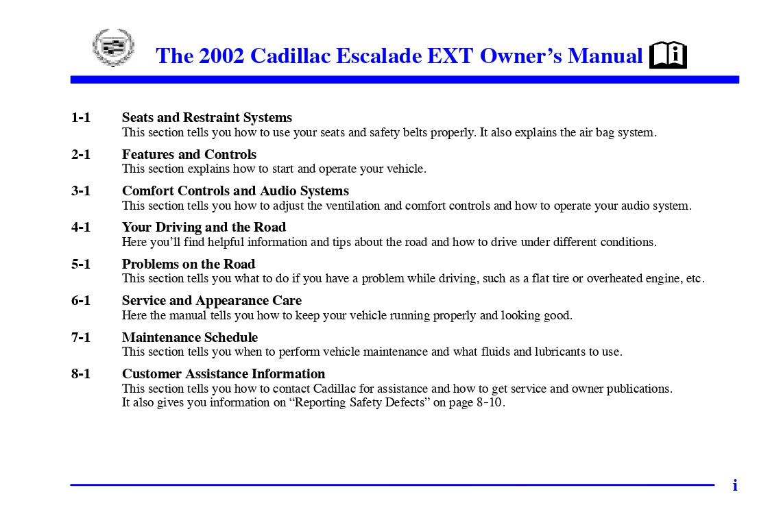 2002 Cadillac Escalade EXT Owner's Manual | English