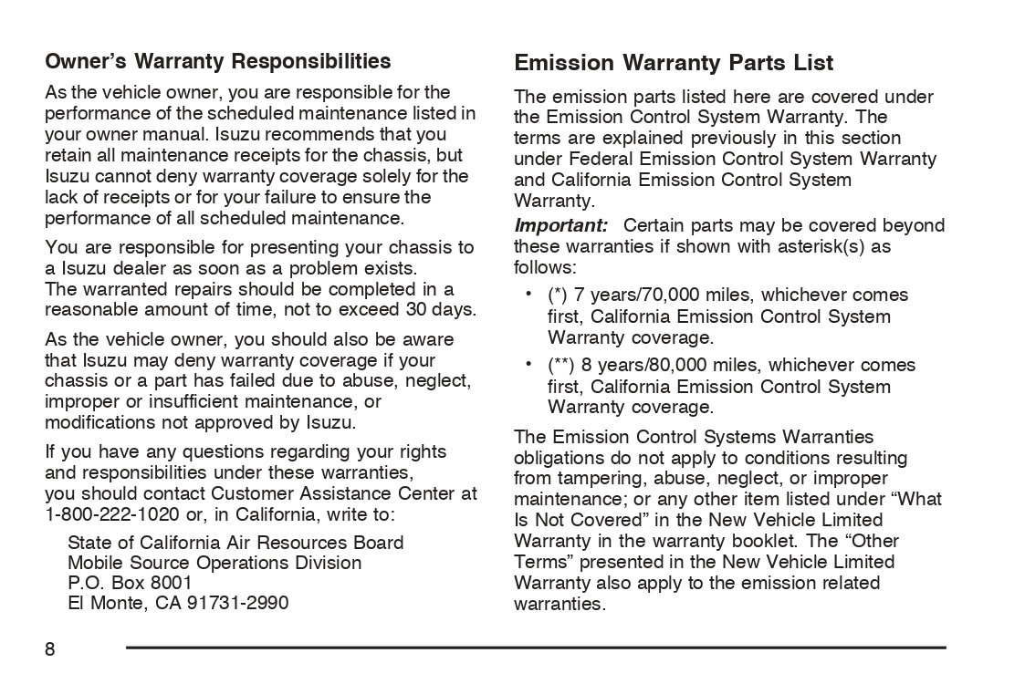 2007 Isuzu F-Series Owner's Manual | English