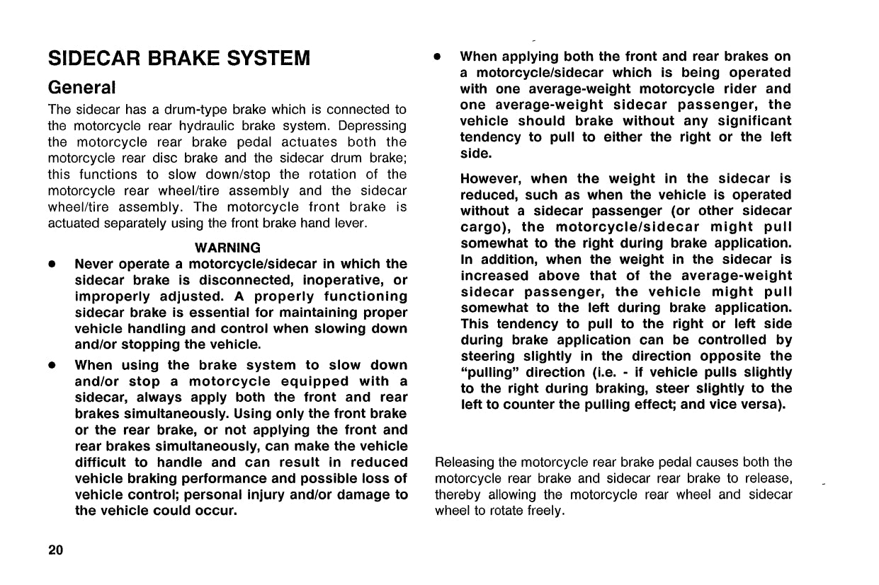 1991 Harley-Davidson TLE/TLE-Ultra Sidecar Owner's Manual | English