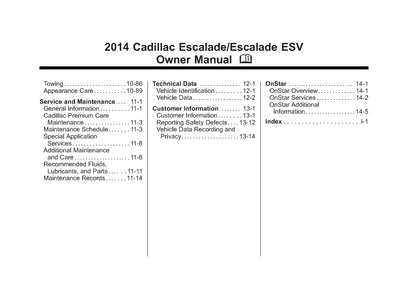 2014 Cadillac Escalade / ESV Manuel du propriétaire | Anglais