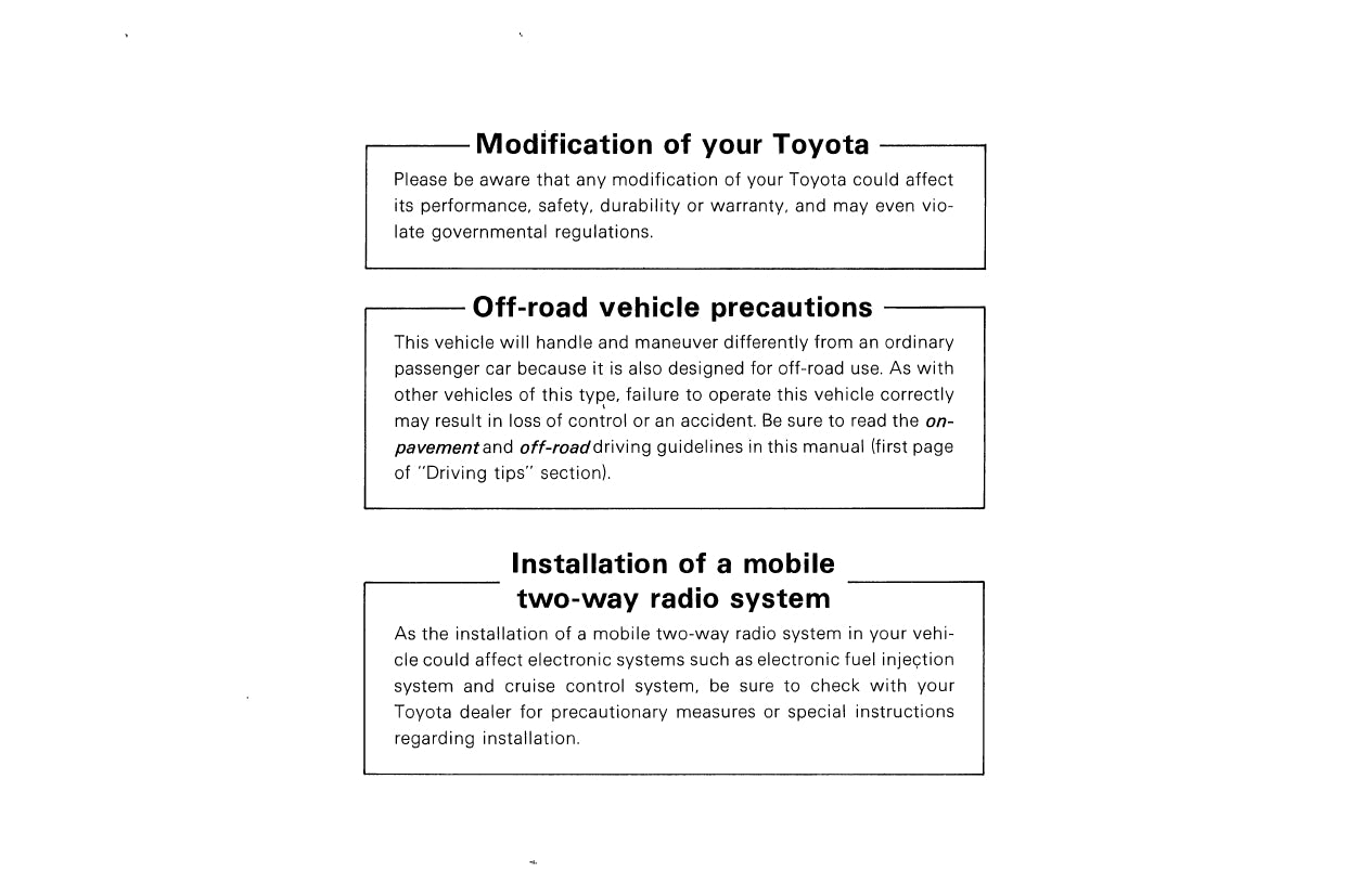 1987 Toyota 4WD Truck / 4Runner Manuel du propriétaire | Anglais