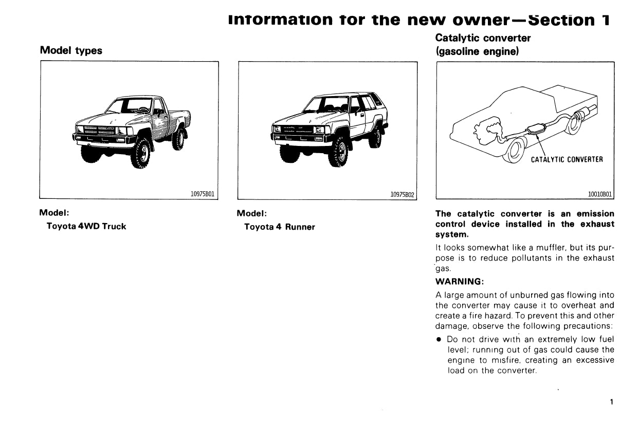 1987 Toyota 4WD Truck / 4Runner Manuel du propriétaire | Anglais