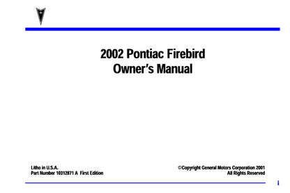 2002 Pontiac Firebird Owner's Manual | English