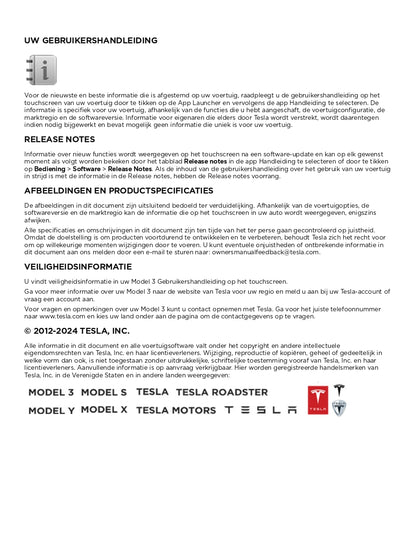 2024 Tesla Model 3 Owner's Manual | Dutch