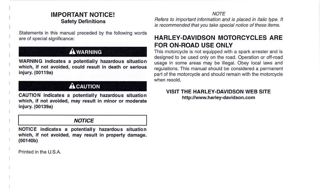 2012 Harley-Davidson Trike Owner's Manual | English