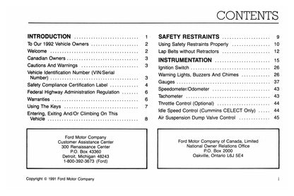 1992 Ford L-Series Owner's Manual | English