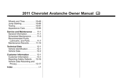 2011 Chevrolet Avalanche Manuel du propriétaire | Anglais