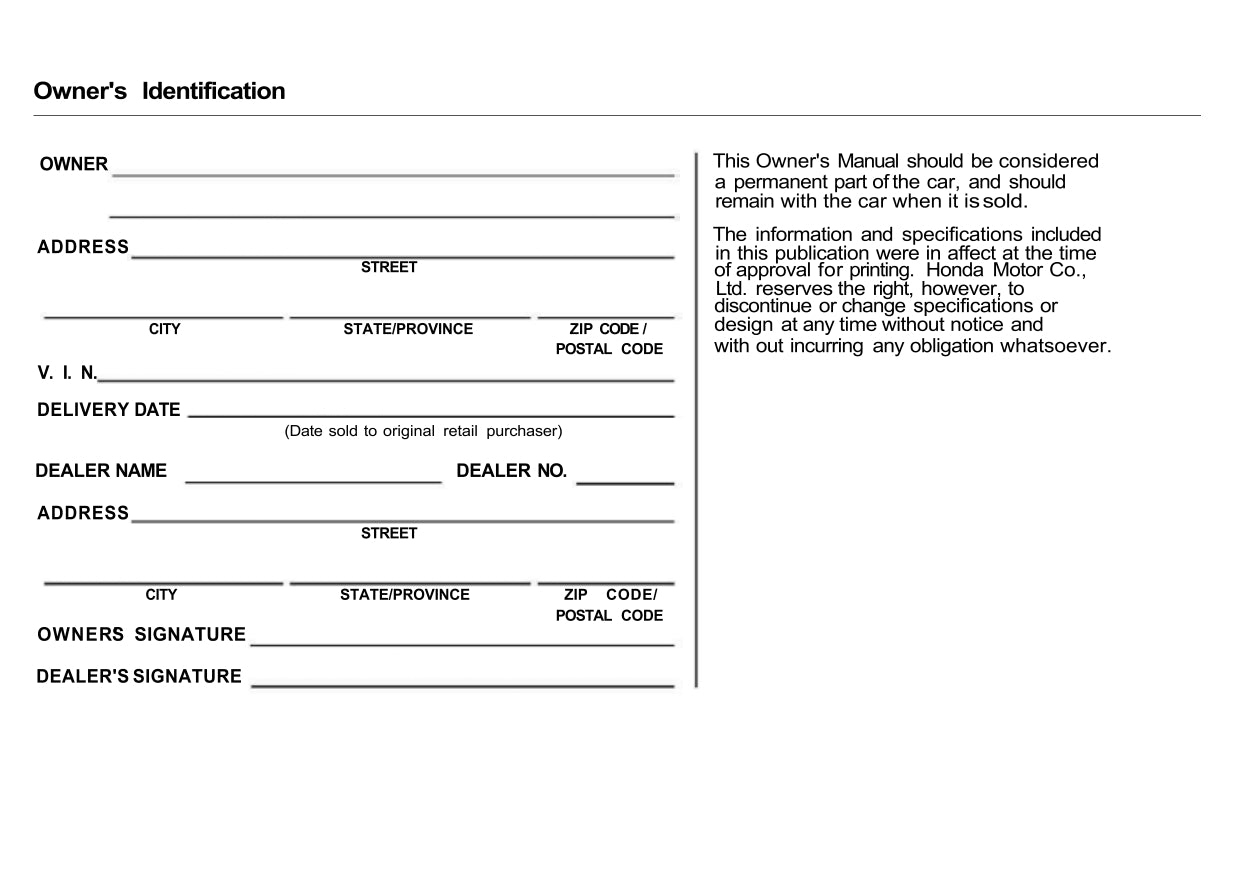 2001 Acura NSX Owner's Manual | English