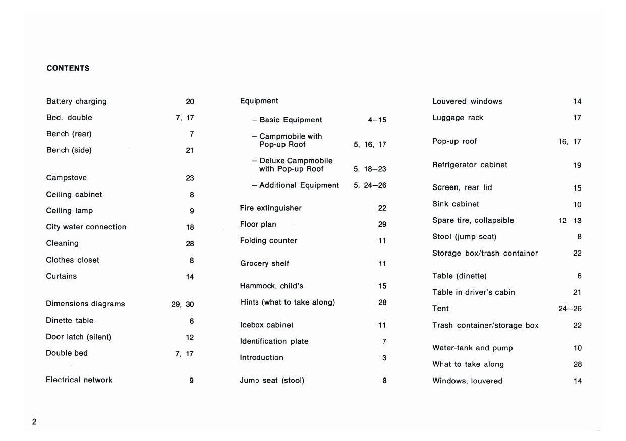 1978 Volkswagen Campmobile Owner's Manual | English