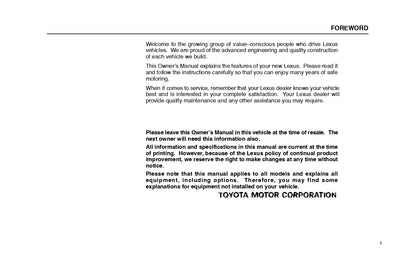 2000 Lexus LX 470 Owner's Manual | English