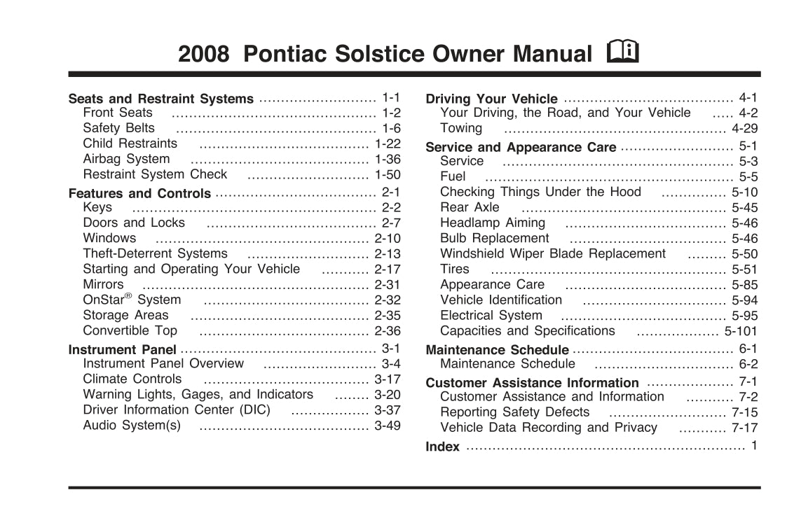 2008 Pontiac Solstice Manuel du propriétaire | Anglais