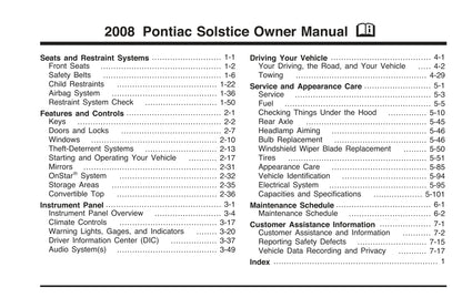 2008 Pontiac Solstice Manuel du propriétaire | Anglais