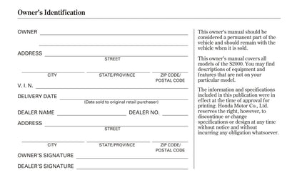 2006 Honda S2000 Owner's Manual | English