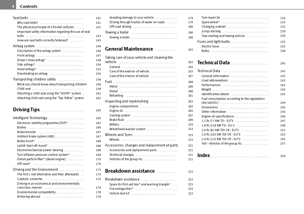 2013-2014 Skoda Yeti Owner's Manual | English