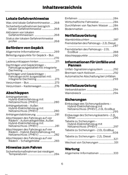 2021-2023 Ford Transit Custom Owner's Manual | German