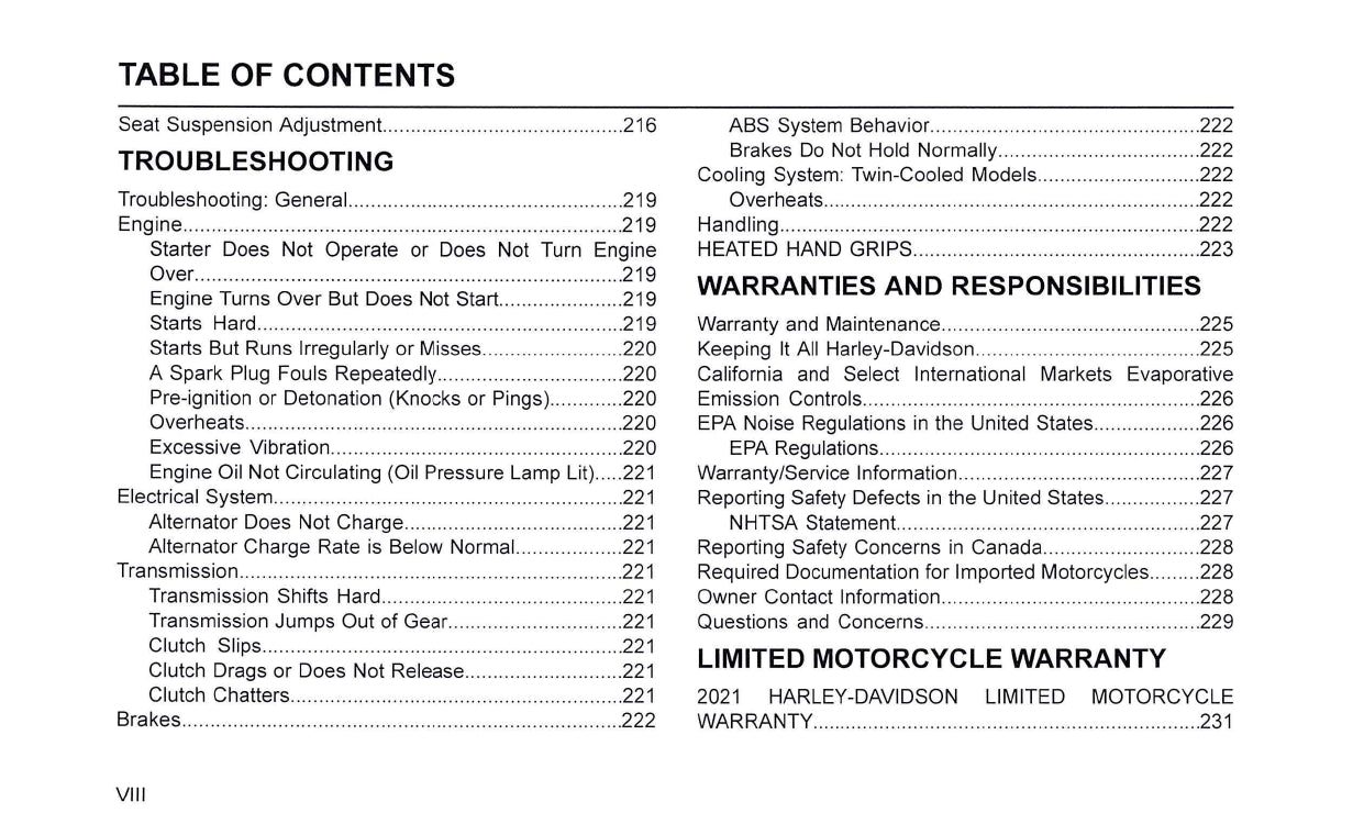 2021 Harley-Davidson Touring Owner's Manual | English