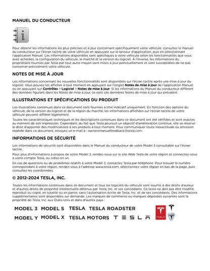 2023-2024 Tesla Model 3 Owner's Manual | French