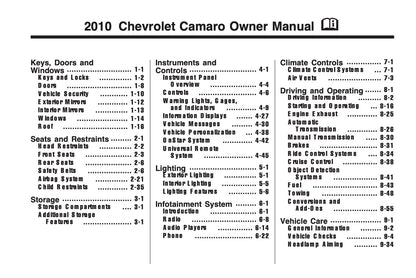 2008-2011 Chevrolet Camaro Manuel du propriétaire | Anglais