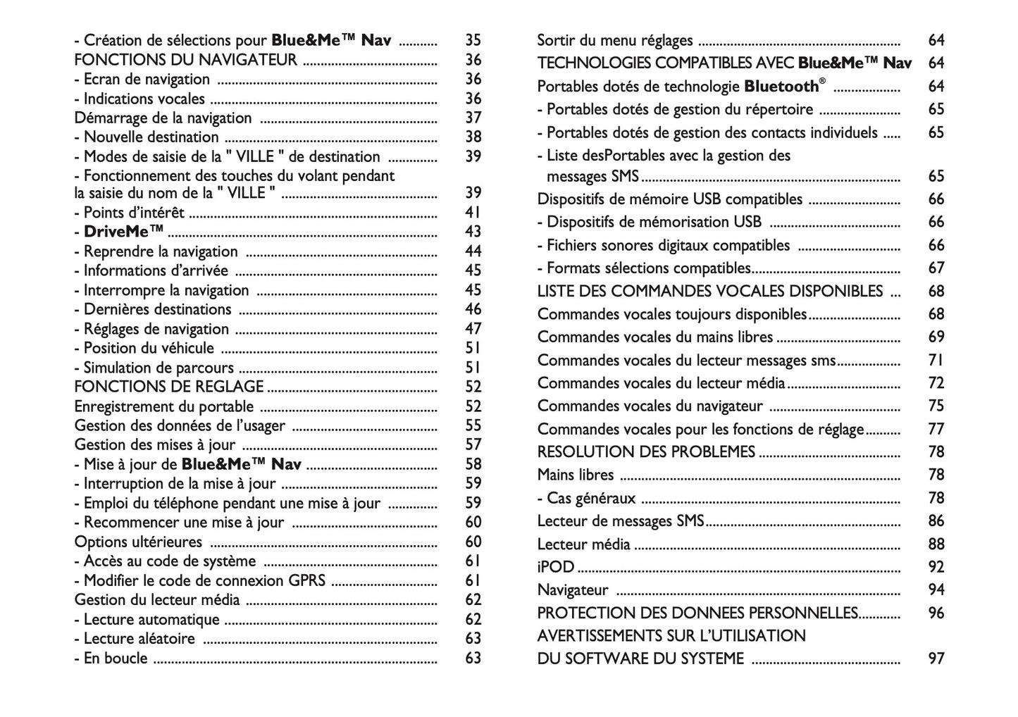 Fiat Ducato Blue & Me Nav Guide d'instructions 2012 - 2014