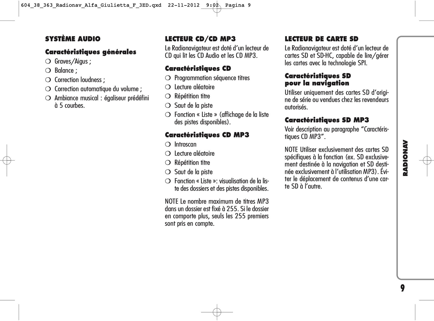 Alfa Romeo Giulietta RadioNav Guide d'utilisation 2010 - 2014