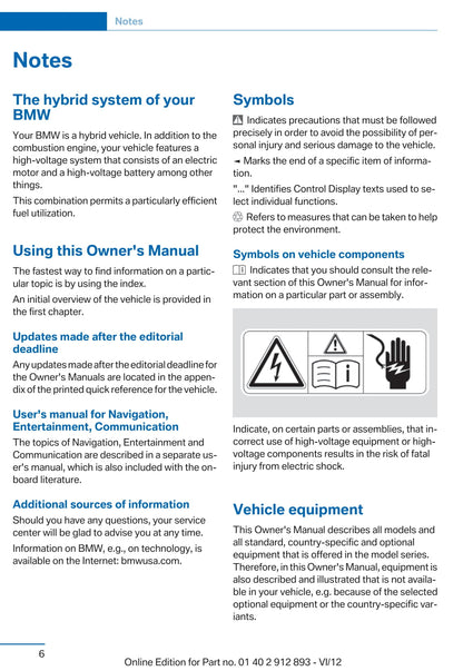 2012 BMW 7 Series/ActiveHybrid 7 Owner's Manual | English