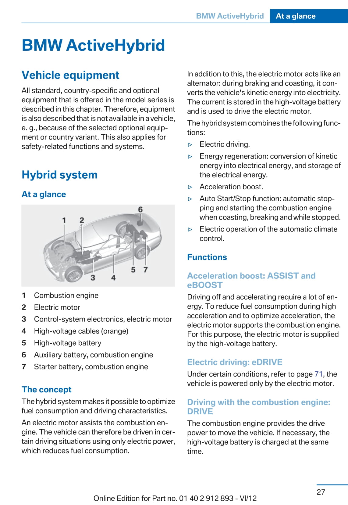 2012 BMW 7 Series/ActiveHybrid 7 Owner's Manual | English