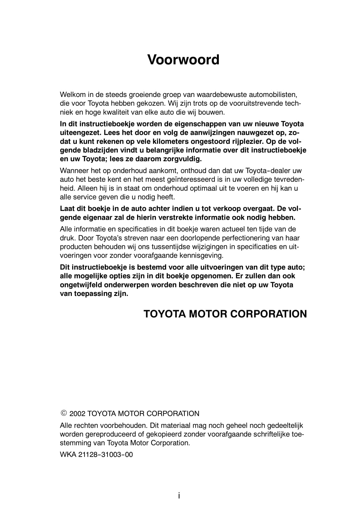 2002-2004 Toyota Camry Owner's Manual | Dutch