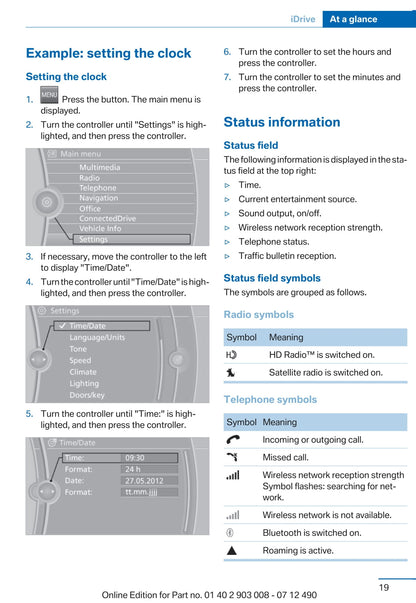 2012 BMW 5 Series Owner's Manual | English