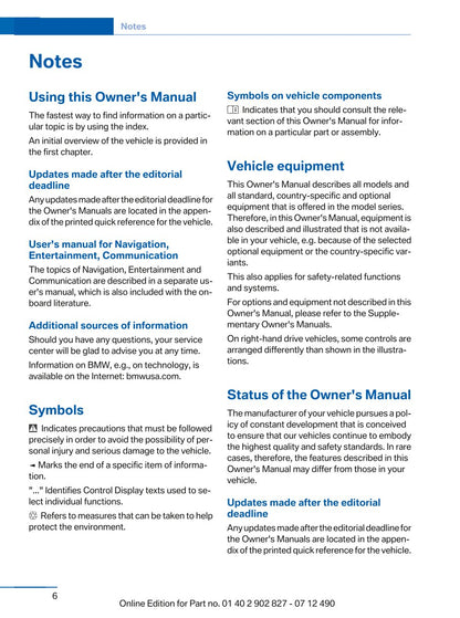 2013 BMW 6 Series Gran Coupé Owner's Manual | English