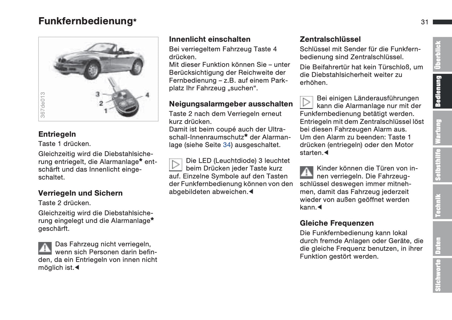 1996-2002 BMW Z3 Manuel du propriétaire | Allemand