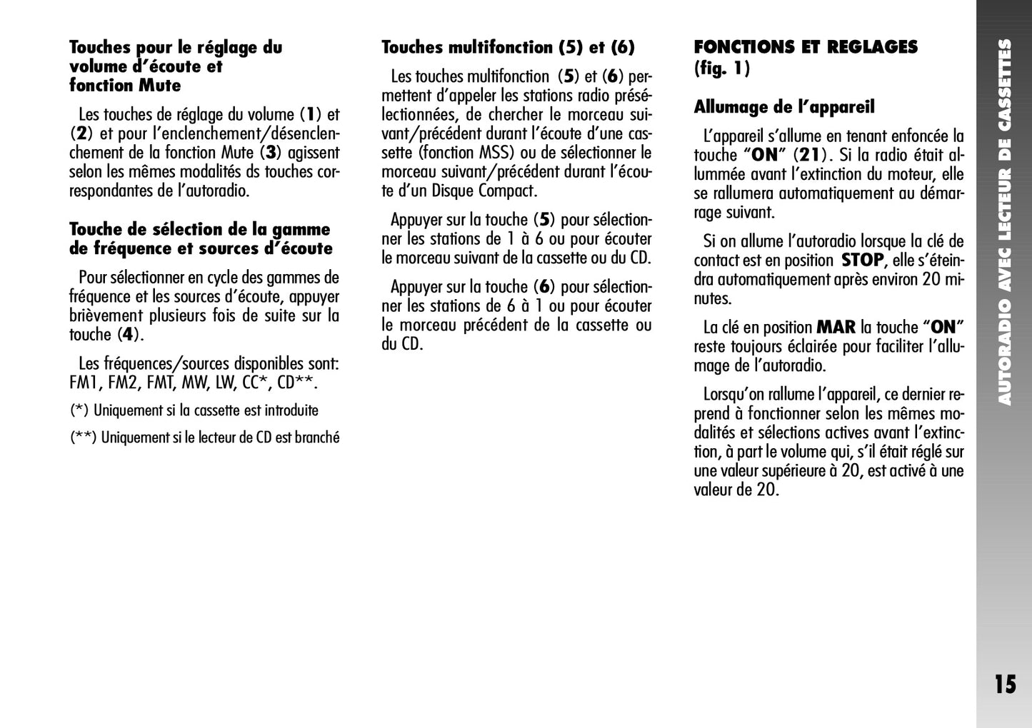 Alfa Romeo 156 Autoradio Guide d'utilisation 2004 - 2007