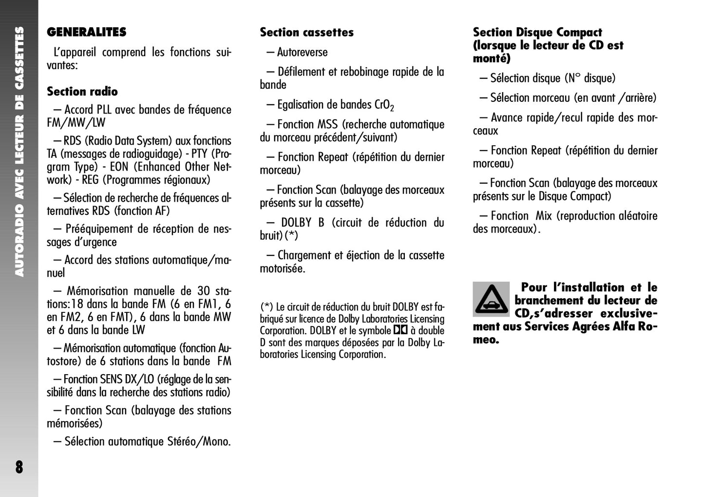 Alfa Romeo 156 Autoradio Guide d'utilisation 2004 - 2007