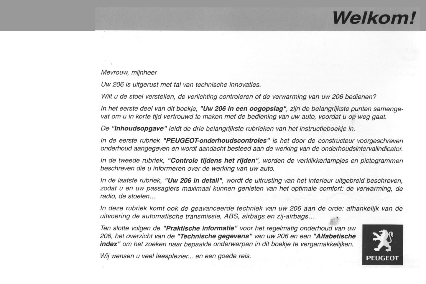 2002-2003 Peugeot 206/206 SW Owner's Manual | Dutch