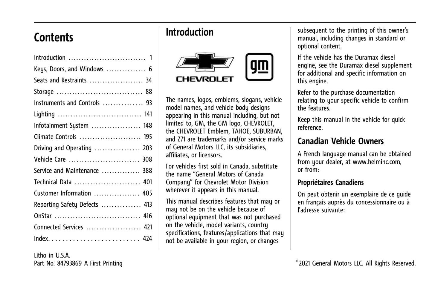 2022 Chevrolet Tahoe/Suburban Manuel du propriétaire | Anglais