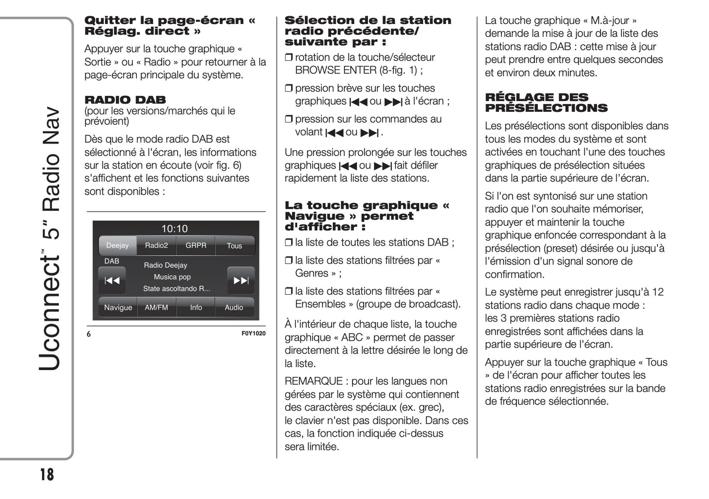 Fiat Ducato Uconnect 5 Radio Nav  Guide d'instructions 2014 - 2018