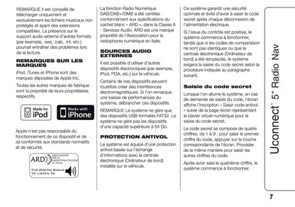 Fiat Ducato Uconnect 5 Radio Nav  Guide d'instructions 2014 - 2018